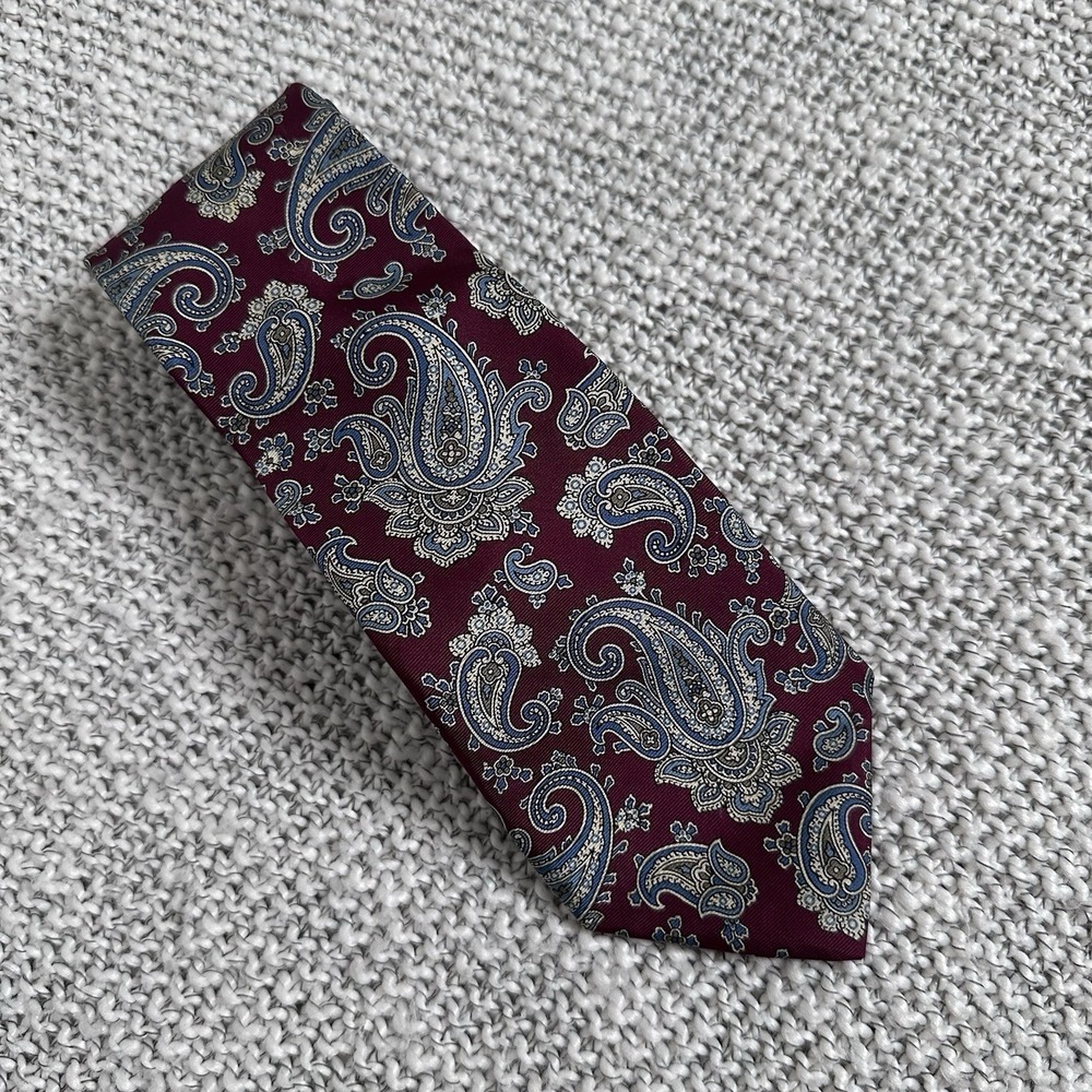 Vintage Liberty of London Tie Red Maroon‎ Blue Paisley 70s 80s USA Silk